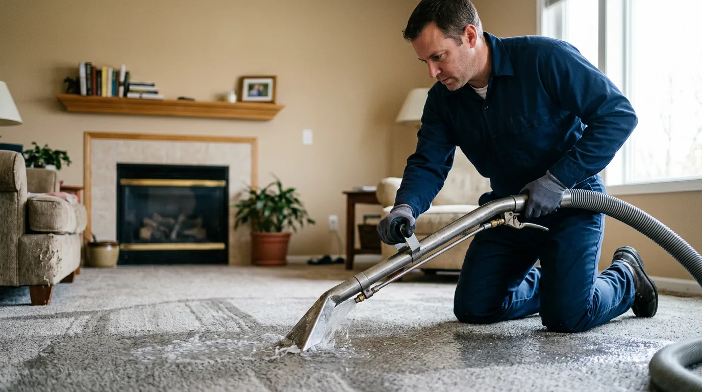 Water damage restoration technician working near Danville, VT